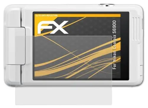 Produktbild: atFoliX Panzerfolie kompatibel mit Nikon Coolpix S6900 Schutzfolie, entspiegelnde und stoßdämpfende FX Folie (3X)
