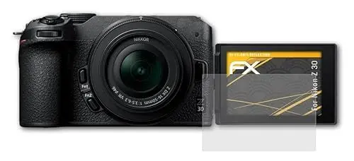 Produktbild: atFoliX Panzerfolie kompatibel mit Nikon Z 30 Schutzfolie, entspiegelnde und stoßdämpfende FX Folie (3X)