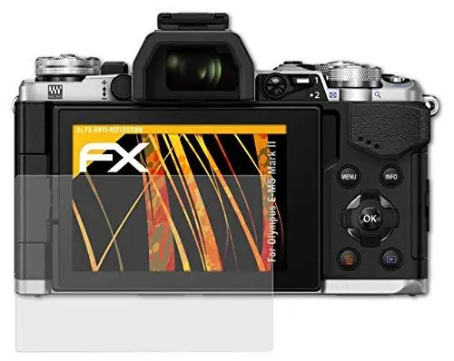 Produktbild: atFoliX Panzerfolie kompatibel mit Olympus E-M5 Mark II Schutzfolie, entspiegelnde und stoßdämpfende FX Folie (3X)