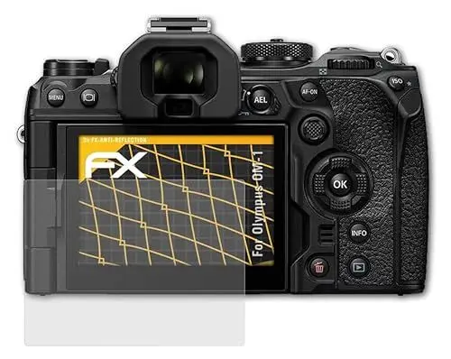 Produktbild: atFoliX Panzerfolie kompatibel mit Olympus OM-1 Schutzfolie, entspiegelnde und stoßdämpfende FX Folie (3X)