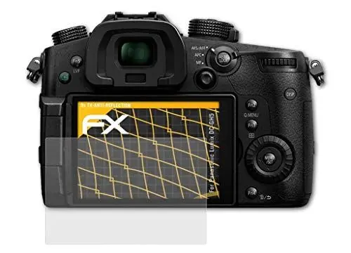 Produktbild: atFoliX Panzerfolie kompatibel mit Panasonic Lumix DC-GH5 Schutzfolie, entspiegelnde und stoßdämpfende FX Folie (3X)