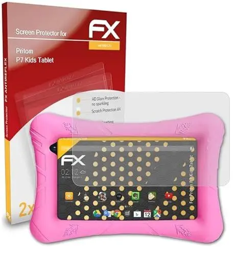 Produktbild: atFoliX Panzerfolie kompatibel mit Pritom P7 Kids Tablet Schutzfolie, entspiegelnde und stoßdämpfende FX Folie (2X)