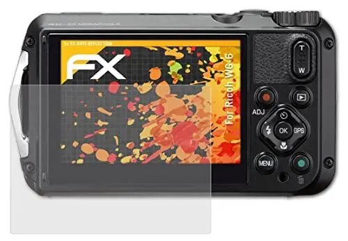 Produktbild: atFoliX Panzerfolie kompatibel mit Ricoh WG-6 Schutzfolie, entspiegelnde und stoßdämpfende FX Folie (3X)
