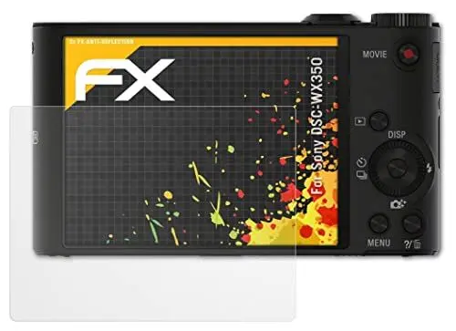 Produktbild: atFoliX Panzerfolie kompatibel mit Sony DSC-WX350 Schutzfolie, entspiegelnde und stoßdämpfende FX Folie (3X)