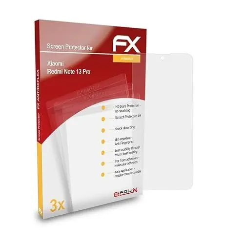 Produktbild: atFoliX Panzerfolie kompatibel mit Xiaomi Redmi Note 13 Pro Schutzfolie, entspiegelnde und stoßdämpfende FX Folie (3X)