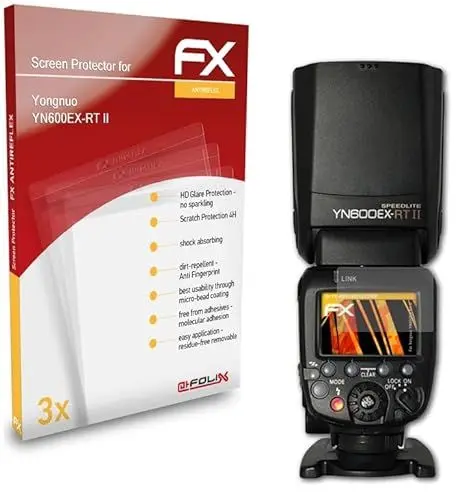 Produktbild: atFoliX Panzerfolie kompatibel mit Yongnuo YN600EX-RT II Schutzfolie, entspiegelnde und stoßdämpfende FX Folie (3X)