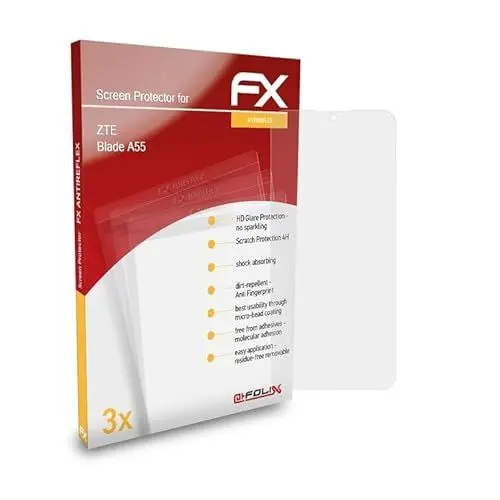 Produktbild: atFoliX Panzerfolie kompatibel mit ZTE Blade A55 Schutzfolie, entspiegelnde und stoßdämpfende FX Folie (3X)