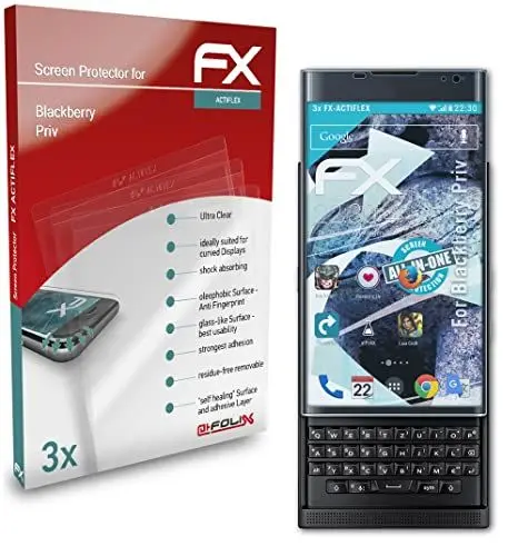 Produktbild: atFoliX Schutzfolie kompatibel mit Blackberry Priv Folie, ultraklare und flexible FX Displayschutzfolie (3X)