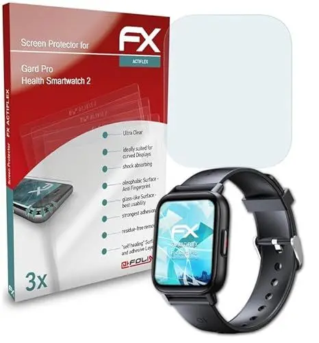 Produktbild: atFoliX Schutzfolie kompatibel mit Gard Pro Health Smartwatch 2 Folie, ultraklare und flexible FX Displayschutzfolie (3X)