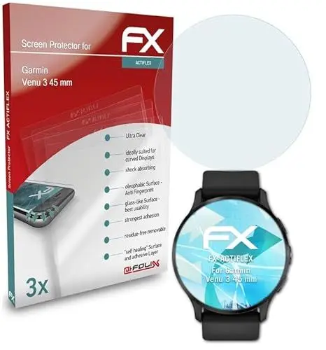 Produktbild: atFoliX Schutzfolie kompatibel mit Garmin Venu 3 45 mm Folie, ultraklare und flexible FX Displayschutzfolie (3X)
