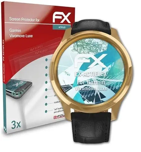 Produktbild: atFoliX Schutzfolie kompatibel mit Garmin Vivomove Luxe Folie, ultraklare und flexible FX Displayschutzfolie (3X)