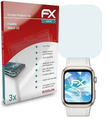 Produktbild: atFoliX Schutzfolie kompatibel mit Huawei Watch D2 Folie, ultraklare und flexible FX Displayschutzfolie (3X)
