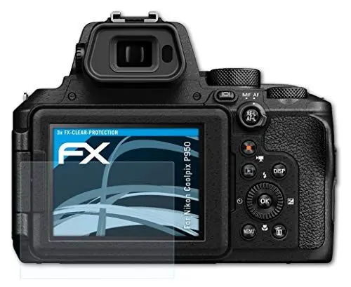 Produktbild: atFoliX Schutzfolie kompatibel mit Nikon Coolpix P950 Folie, ultraklare FX Displayschutzfolie (3X)