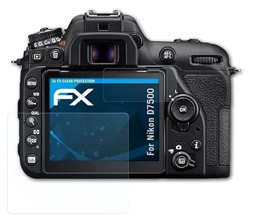 Produktbild: atFoliX Schutzfolie kompatibel mit Nikon D7500 Folie, ultraklare FX Displayschutzfolie (3er Set)