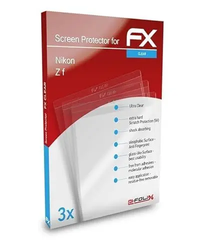 Produktbild: atFoliX Schutzfolie kompatibel mit Nikon Z f Folie, ultraklare FX Displayschutzfolie (3er Set)