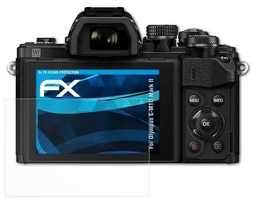 Produktbild: atFoliX Schutzfolie kompatibel mit Olympus E-M10 Mark II Folie, ultraklare FX Displayschutzfolie (3X)