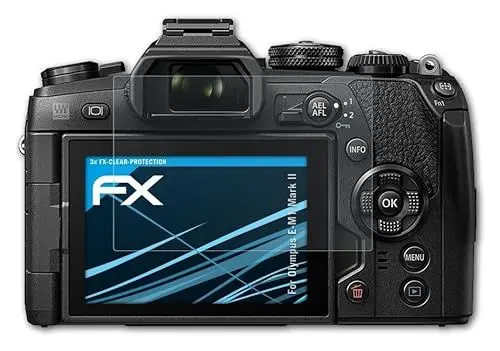 Produktbild: atFoliX Schutzfolie kompatibel mit Olympus E-M1 Mark II Folie, ultraklare FX Displayschutzfolie (3X)