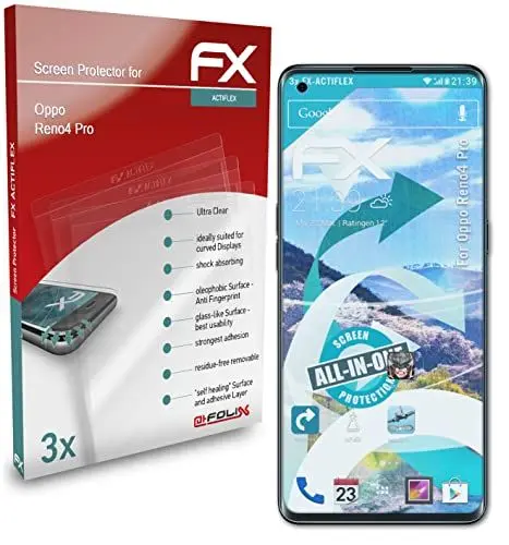 Produktbild: atFoliX Schutzfolie kompatibel mit Oppo Reno 4 Pro Folie, ultraklare und flexible FX Displayschutzfolie (3X)
