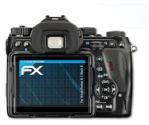 Produktbild: atFoliX Schutzfolie kompatibel mit Ricoh Pentax K-1 Mark II Folie, ultraklare FX Displayschutzfolie (3er Set)