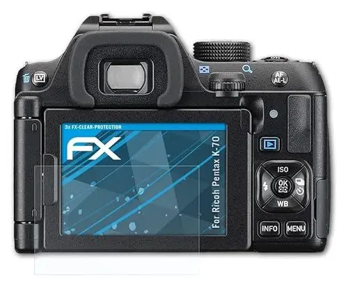 Produktbild: atFoliX Schutzfolie kompatibel mit Ricoh Pentax K-70 Folie, ultraklare FX Displayschutzfolie (3X)