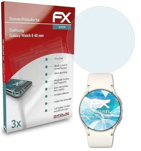 Produktbild: atFoliX Schutzfolie kompatibel mit Samsung Galaxy Watch 6 40 mm Folie, ultraklare und flexible FX Displayschutzfolie (3X)