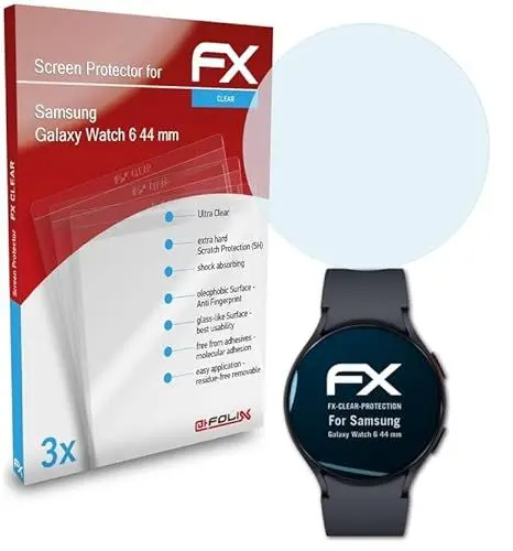 Produktbild: atFoliX Schutzfolie kompatibel mit Samsung Galaxy Watch 6 44 mm Folie, ultraklare FX Displayschutzfolie (3X)