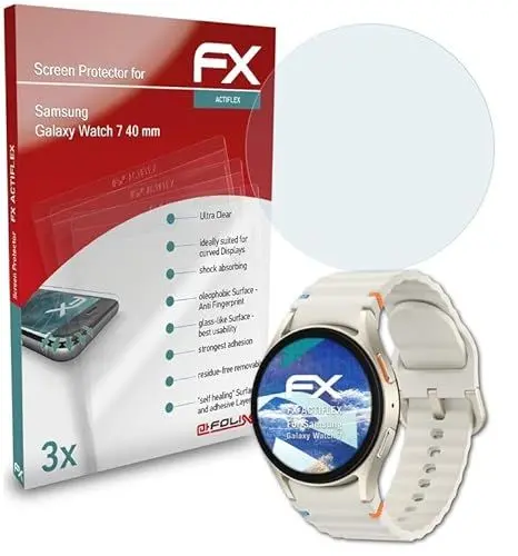 Produktbild: atFoliX Schutzfolie kompatibel mit Samsung Galaxy Watch 7 40 mm Folie, ultraklare und flexible FX Displayschutzfolie (3X)