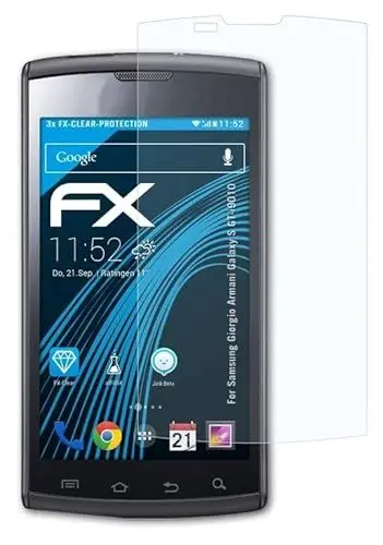 Produktbild: atFoliX Schutzfolie kompatibel mit Samsung Giorgio Armani Galaxy S GT-i9010 Folie, ultraklare FX Displayschutzfolie (3X)