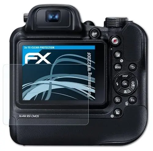 Produktbild: atFoliX Schutzfolie kompatibel mit Samsung WB2200F Folie, ultraklare FX Displayschutzfolie (3X)