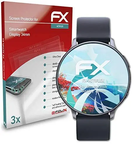 Produktbild: atFoliX Schutzfolie kompatibel mit Smartwatch Display 34mm Folie, ultraklare und flexible FX Displayschutzfolie (3X)