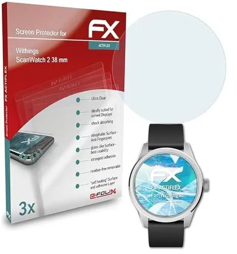 Produktbild: atFoliX Schutzfolie kompatibel mit Withings ScanWatch 2 38 mm Folie, ultraklare und flexible FX Displayschutzfolie (3X)