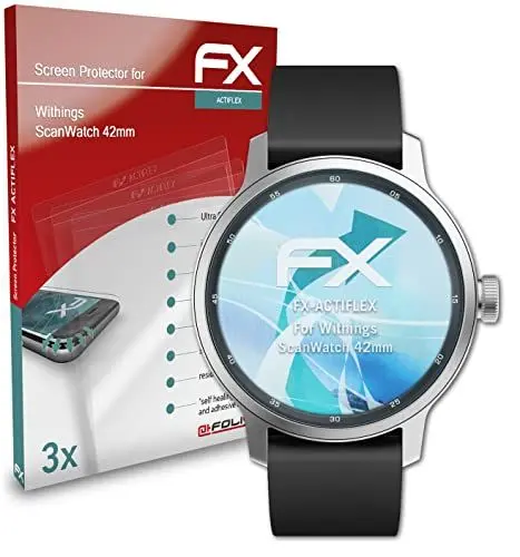 Produktbild: atFoliX Schutzfolie kompatibel mit Withings ScanWatch 42mm Folie, ultraklare und flexible FX Displayschutzfolie (3X)