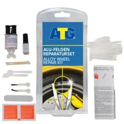 Produktbild: ATG Autozubehör-Teile-Gerl- ALU-FIX Alu-Felgen-Reparaturset – Alufelgen schnell und einfach reparieren – inkl. Lackstift – 13tlg, Silber Metallic