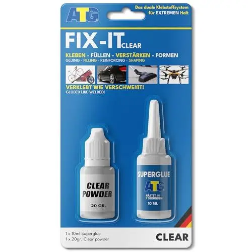 Produktbild: ATG® Sekundenkleber extra stark - Professioneller zwei Komponentenkleber für Kunststoff Glas Porzellan - Praktischer Alleskleber extra stark wasserfest - 10ml Industriekleber & 20g klares Granulat