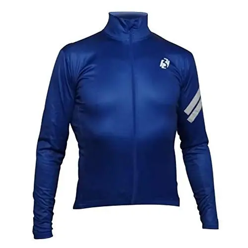 Produktbild: Athletic 3 – Herren – Radtrikot – Fahrradtrikot – Atmungsaktiv – Fahrradbekleidung – Langarm – Retro (Blau, L)