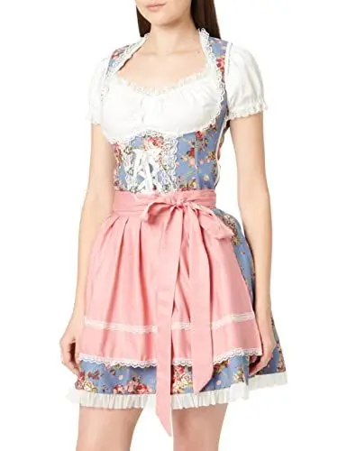 Produktbild: atixo Dirndline Damen Premium Dirndl mit Bluse Kleid f?r besondere Anl?sse, blau/rosa/wei?, 2XL