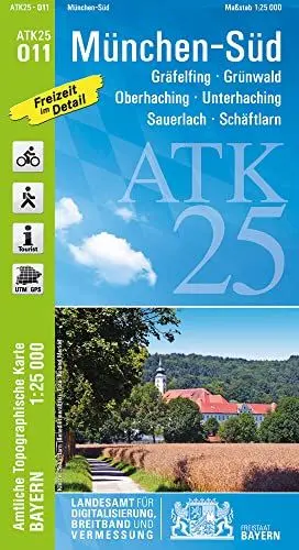 Produktbild: ATK25-O11 München-Süd (Amtliche Topographische Karte 1:25000): Gräfelfing, Grünwald, Oberhaching, Unterhaching, Sauerlach, Schäftlarn, Pullach ... Amtliche Topographische Karte 1:25000 Bayern)
