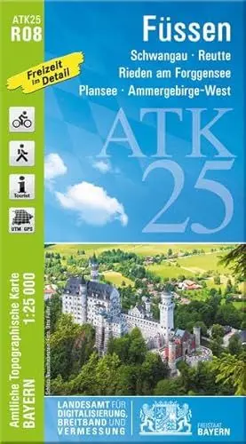 Produktbild: ATK25-R08 Füssen (Amtliche Topographische Karte 1:25000): Schwangau, Reutte, Rieden am Forggensee, Plansee, Ammergebirge-West, Forggensee, ... Amtliche Topographische Karte 1:25000 Bayern)