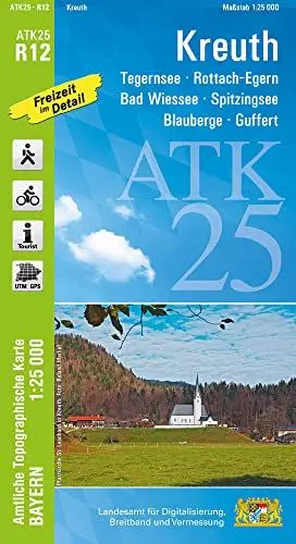 Produktbild: ATK25-R12 Kreuth (Amtliche Topographische Karte 1:25000): Tegernsee, Rottach-Egern, Bad Wiessee, Spitzingsee, Blauberge, Guffert (ATK25 Amtliche Topographische Karte 1:25000 Bayern)