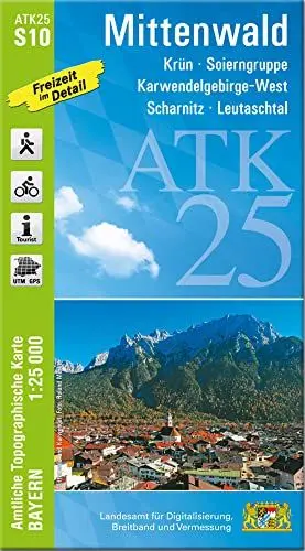 Produktbild: ATK25-S10 Mittenwald (Amtliche Topographische Karte 1:25000): Krün, Soierngruppe, Karwendelgebirge-West, Scharnitz, Leutaschtal (ATK25 Amtliche Topographische Karte 1:25000 Bayern)