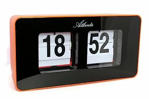 Produktbild: Atlanta Moderne Tischuhr Quarz mit Retro Flip Klapp Anzeige - 4464/12 (Orange/Schwarz)
