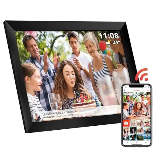 Produktbild: Atlantis Digitaler WiFi-Bilderrahmen, 10 Zoll, Touchscreen, teilen Sie Fotos und Videos per App, digitales Foto, automatische Drehung, Uhr und Wetter, Speicher 1 GB RAM + 16 GB für Fotos,