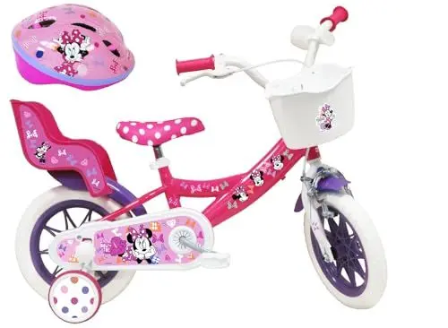 Produktbild: A.T.L.A.S. Mädchen Kinderfahrrad 12 Zoll Minnie Von Disney, Ausgestattet mit 1 Bremse, Korb Vorne, Puppenhalterung Hinten, Schutzblech + Helm Inklusive (30,5 cm), Maus, inkl, Rosa, 12''