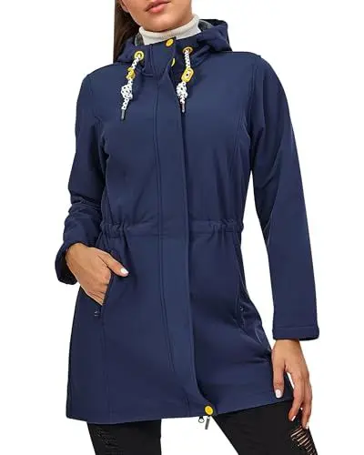 Produktbild: ATLASLAVA Softshellmantel Damen Lang Softshelljacke Übergangsmantel Wasserdicht Winterjacke Fleece gefüttert mantel Outdoor Übergangsjacke NAVY BLUE-XL