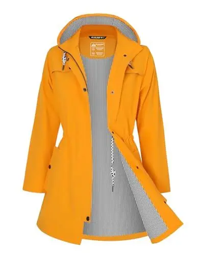 Produktbild: ATLASLAVA Regenjacke Damen Lang Wasserdicht Kapuze Regenmantel übergangsjacke Trenchcoat Outdoor Mantel Gelb 3XL