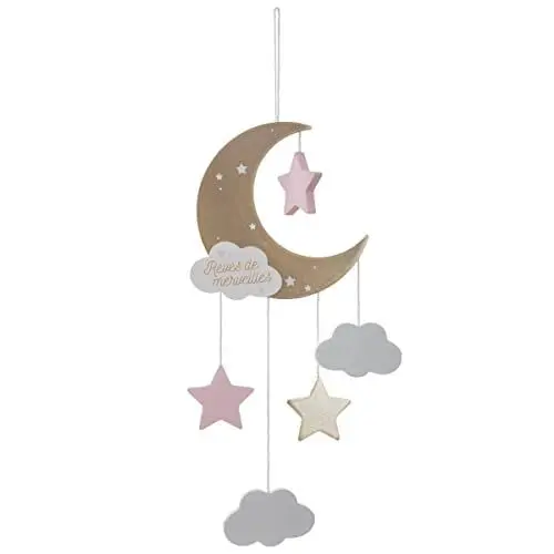 Produktbild: Atmosphera - Kinder-Hängeleuchte Mond - Holz und Baumwolle - rosa - H46-5 cm - Rosa