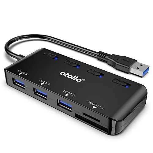 Produktbild: atolla 5 in 1 Kartenleser, Kartenleser SD/Micro SD (TF), 3 Datenübertragungsanschlüsse, mit individuellen Schaltern und LEDs, kompatibel mit MacBook/Windows