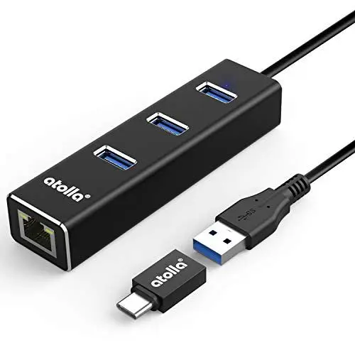 Produktbild: atolla USB 3.0 Ethernet Adapter, USB 3.0 Hub mit Ethernet - 3 Ports USB SuperSpeed Datenübertragung und Ethernet Adapter 1000Mbps Gigabit Lan RJ45, unterstützt MacBook, iMac, XPS, Surface, Notebook