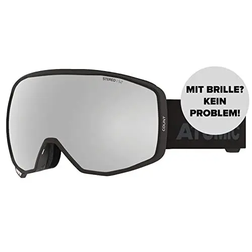 Produktbild: ATOMIC COUNT STEREO Skibrille - Schwarz - Klare Sicht & Blendschutz - Hochwertige Verspiegelung - Brille mit Live Fit Rahmen - Over The Glasses-kompatibel für Brillenträger