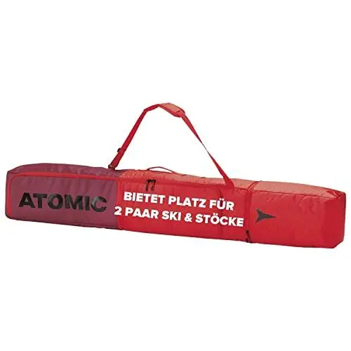 Produktbild: ATOMIC DOUBLE SKI BAG Rot - Skitasche für zwei Paar Ski & Stöcke - Längenverstellbare Tasche (175 - 205 cm) - Wasser- & schmutzabweisendes Material - Inkl. Tragegurt